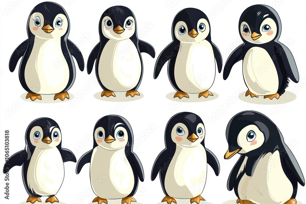 Naklejka premium Cute penguin vector set with different expressions