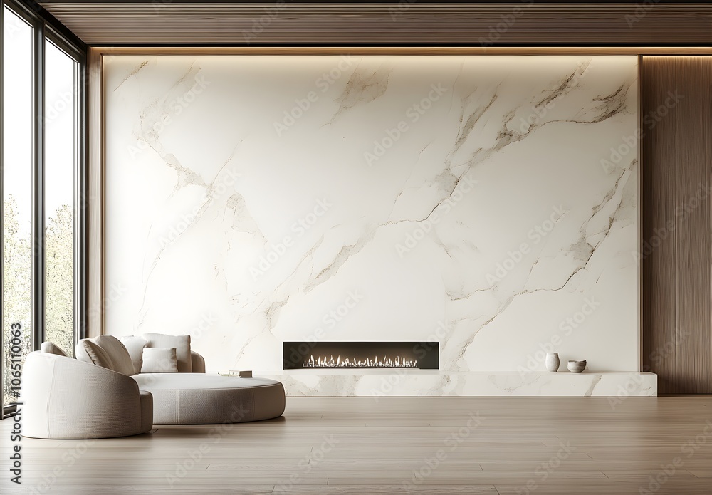 Fototapeta premium Modern Living Room With Marble Fireplace