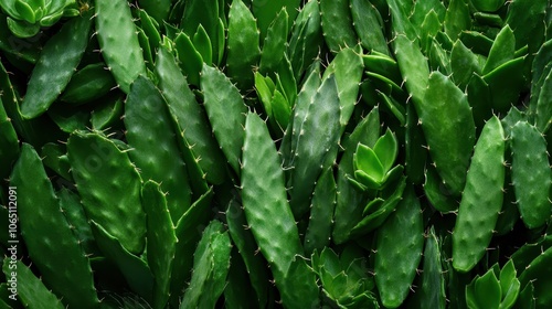 Layers of cacti leaves interwoven to create a striking natural tapestry, showcasing the sharp yet intricate patterns and luscious shades of green in a vibrant display. photo