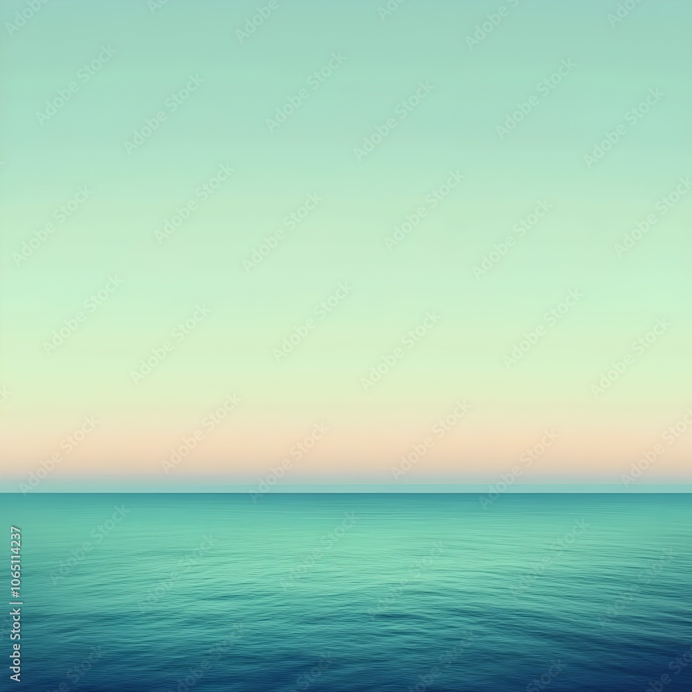 Naklejka premium A serene seascape featuring calm turquoise waters meeting a soft pastel sky, evoking a sense of tranquility and peacefulness in a minimalist composition.