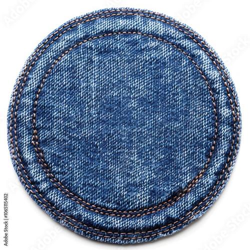 Obraz na płótnie A circular denim patch featuring a blue fabric with distinct stitching, often used for reinforcement or decorative purposes in clothing. w salonie