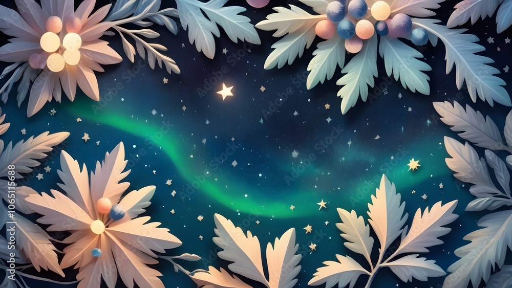 Obraz premium Whimsical Night Sky with Paper-Cut Leaves