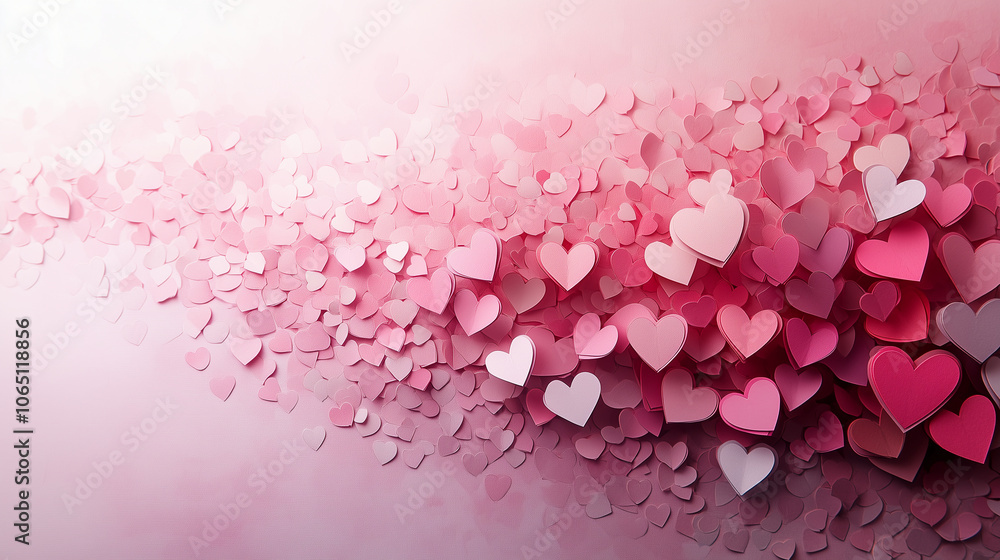 Obraz premium Paper cutout hearts in shades of pink and soft red concept of love on Valentines Day