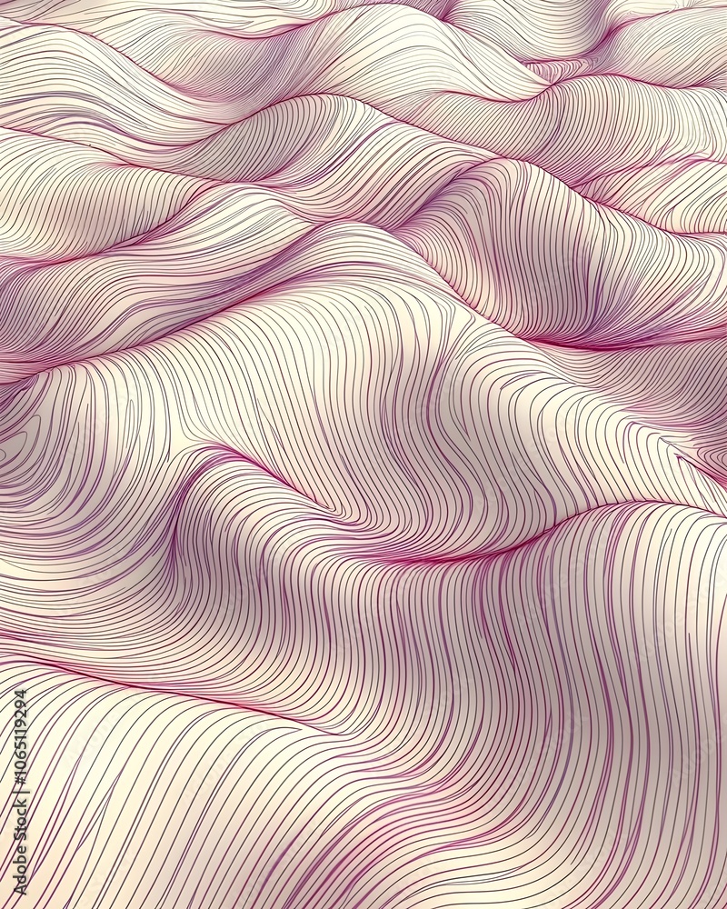 Fototapeta premium Abstract wave-like patterns in soft pastel colors, creating a serene and flowing visual. The rhythmic lines generate a sense of depth and tranquility.
