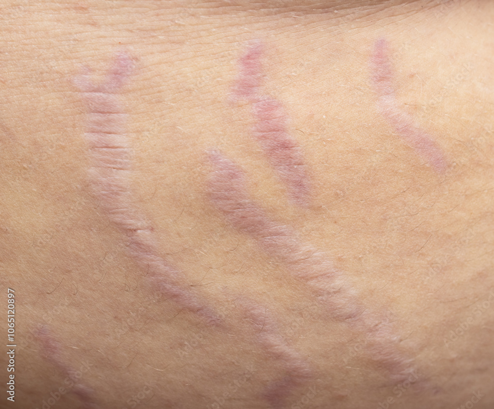 Fototapeta premium A person's arm has a series of purple marks on it