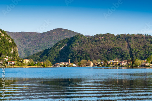 Promenade of Lugano with the beautiful scenery of lake Lugano, canton of Ticino, Switzerland