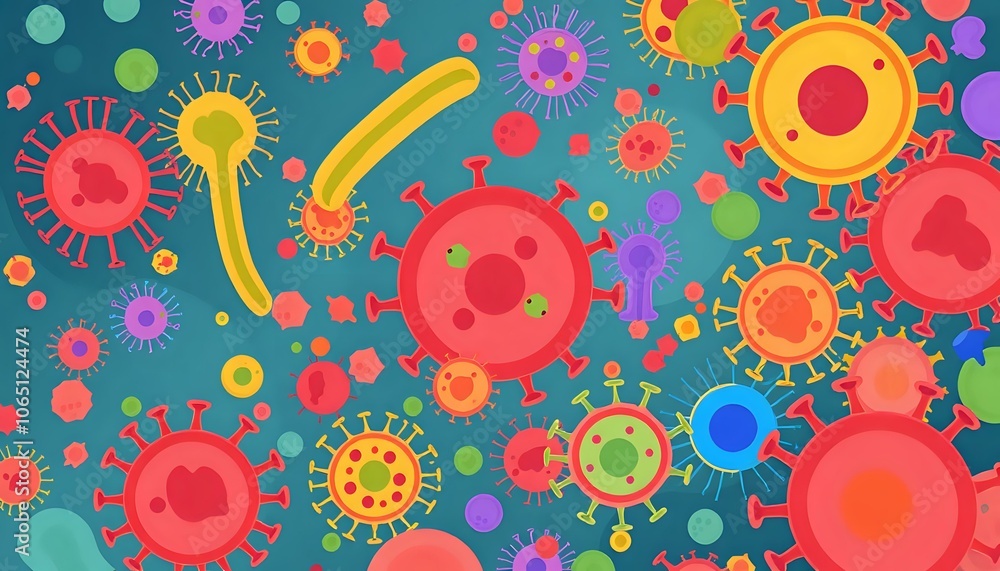 Fototapeta premium Vibrant Microscopic World: Colorful Cells in Blue Background