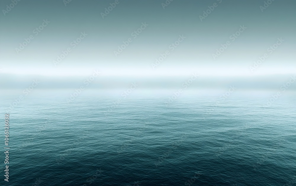 Obraz premium A serene view of calm ocean waters stretching into the horizon, captured in tranquil shades of teal and soft gray, evoking a sense of peace and solitude.