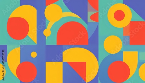 Vibrant Blue Yellow Red Geometric Abstract Art Grid Wallpaper 16:9