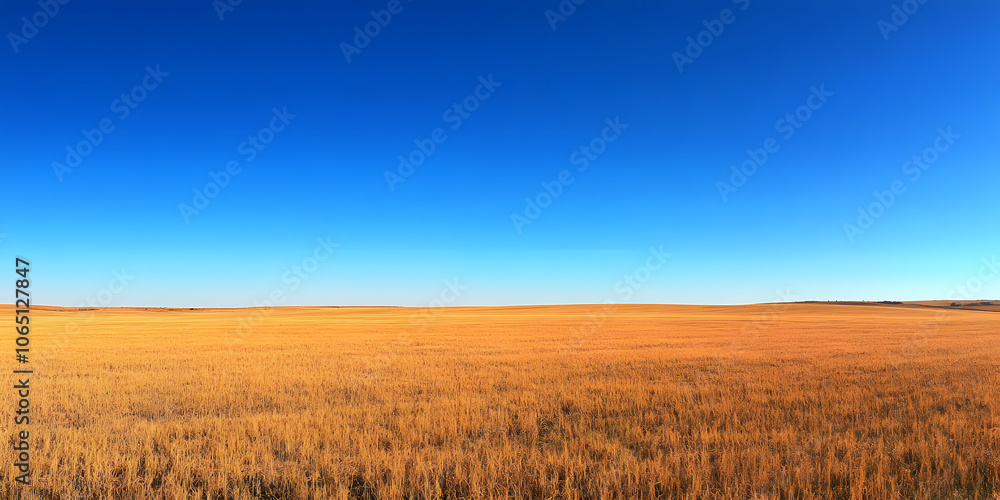 Fototapeta premium Golden Wheat Fields Under Clear Blue Sky