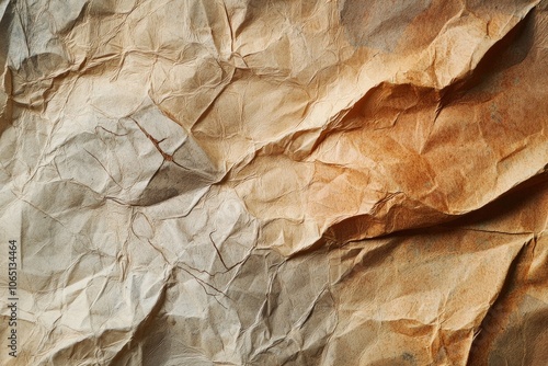 Crumpled Brown Paper Texture with Folds and Creases photo