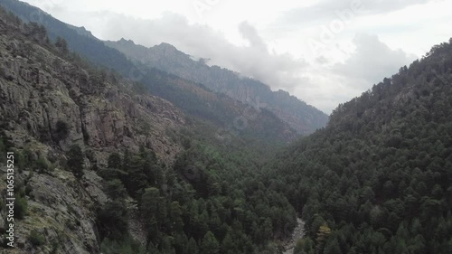 Stunning aerial view of Restonica valley in Corsica, GR20. Aerial shot photo