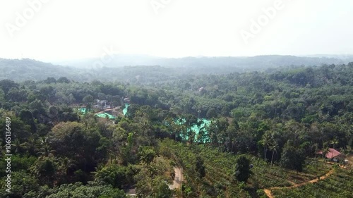 High angle view of Kerala Hill station, Agriculture land, Farmers Housing Colony, Forest area, Mountains, Morning view, Kottayam photo