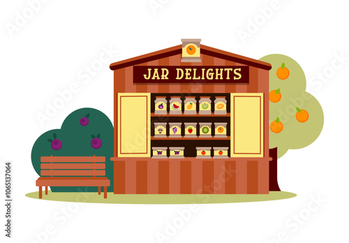 Vector Illustration of Organic Canned Goods Shop for Local Market.