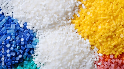 Close up of acrylonitrile butadiene styrene plastic granules with a uniform texture and vibrant colors.