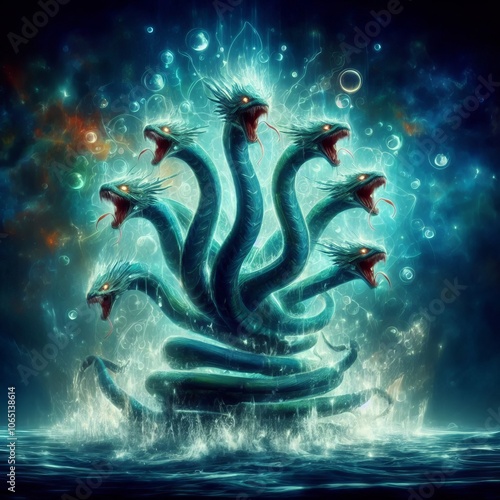 Hydra Hologram A multi headed serpent regenerating its heads whe photo