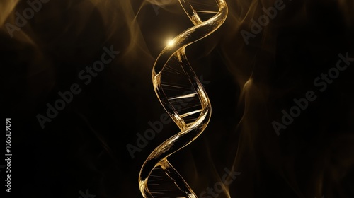 A clean simple golden yelowish DNA double helix in a black photo