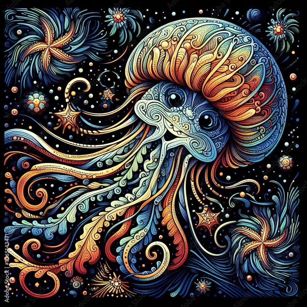 Fototapeta Joyous Jellyfish A jellyfish with its tentacles spread wide look