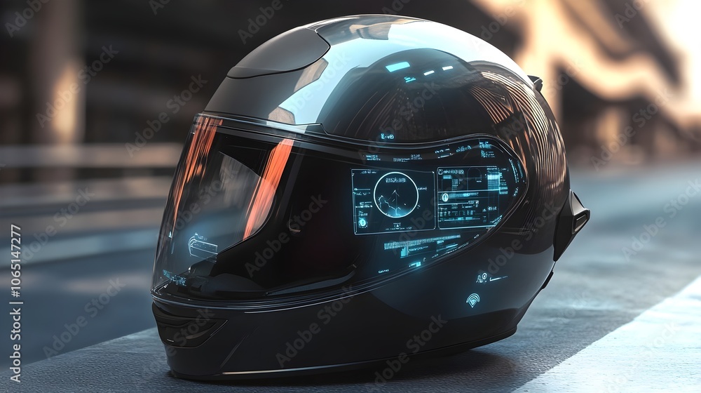 Fototapeta premium Transparent Overlay in Motorcycle Helmet with Speed and Navigation Data