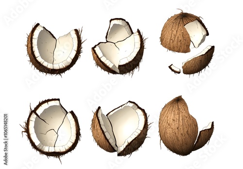 Coconut Fruit Split Open Different Stages