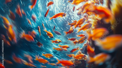 Vibrant School of Fish Around Coral Bommie photo