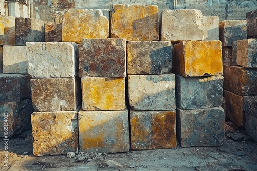 Stacked Stone Blocks with Varied Textures and Colors photo