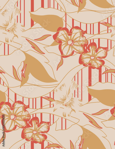 Big flowers pattern, upscale floral pattern. graphical textures floral, trendy colors pattern,Monochrome, flowers background with leaves. vector illustration.