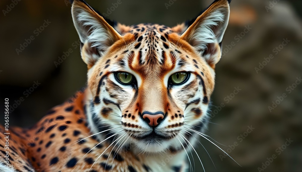 Fototapeta premium Intimate portrait of sleek lynx with tufted ears and spotted coat capturing elegance and mystery