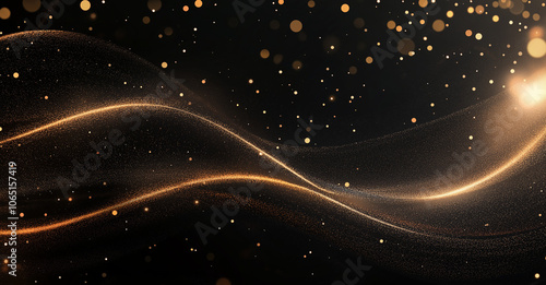 The background is a gold scent flow with gold glitter smoke particles. Shimmering light spray with golden glitter fluid sparkles and golden flares shining like gold flares photo