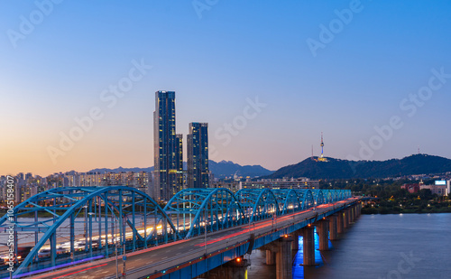 Sunset Dongjak bridge Seoul South Korea photo