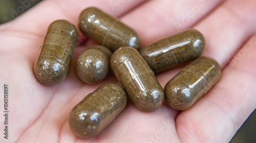 Close-up of Carnosine Capsules Highlighting and Wellness photo