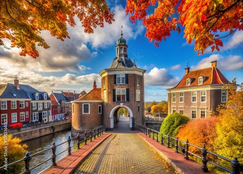 Autumn sun filters through Drommedaris Gate, Enkhuizen. photo