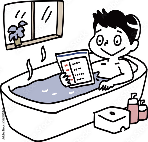 お風呂の時間を使って暗記をする男の子