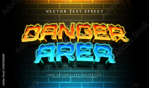 Danger area with electric shock wave, editable vector text effect. Suitable for neon or night event.