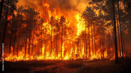 Foto Intense Wildfire Consuming Forest Landscape