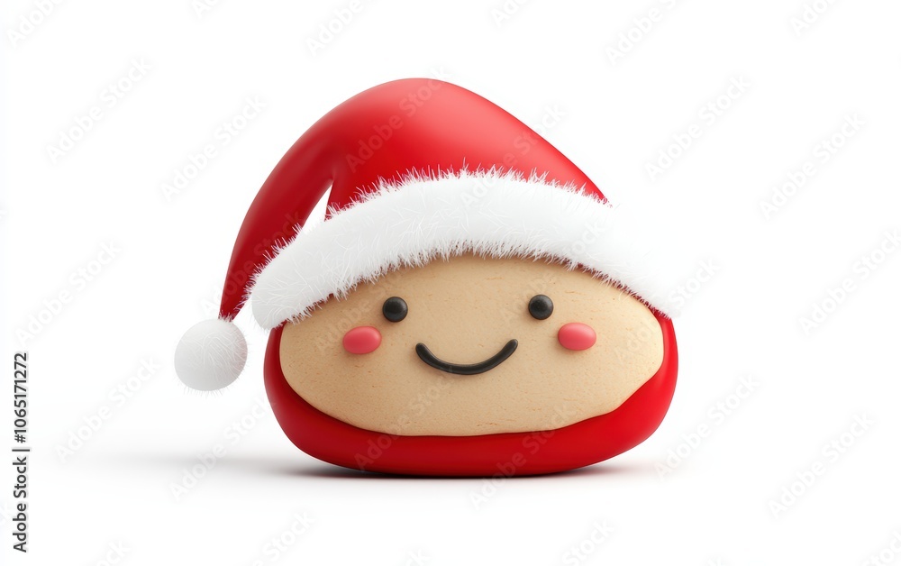 Santa hat-shaped 3D cookie character with red icing, fluffy white icing trim, and a joyful face, simple and colorful on a white background Santa hat-shaped 3D cookie character with red icing, fluffy white icing trim, and a joyful face, simple and colorful on a white background
