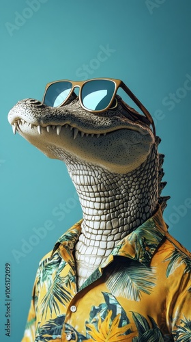 Cool Alligator Wearing Sunglasses and Tropical Shirt