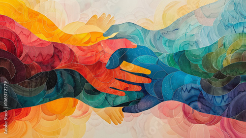 An artistic, highly-detailed collage with interconnected symbols of equality, featuring smooth gradients and abstract patterns that emphasize mutual support and understanding.