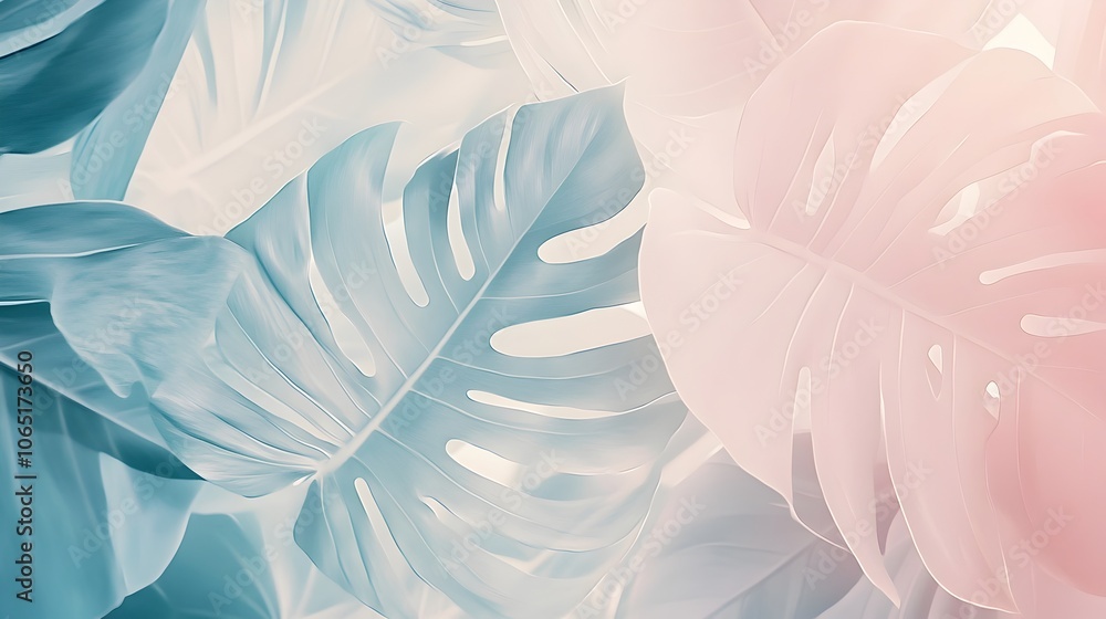 Ethereal Tropical Leaf Pattern with Pastel Hues and Soft Textures Ethereal Tropical Leaf Pattern with Pastel Hues and Soft Textures