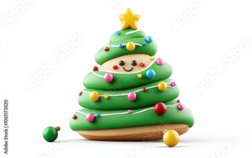 Wallpaper Mural 3D Christmas tree cookie character with green frosting, colorful sprinkle ornaments, and a cheerful expression, bright and festive on a white background  Torontodigital.ca
