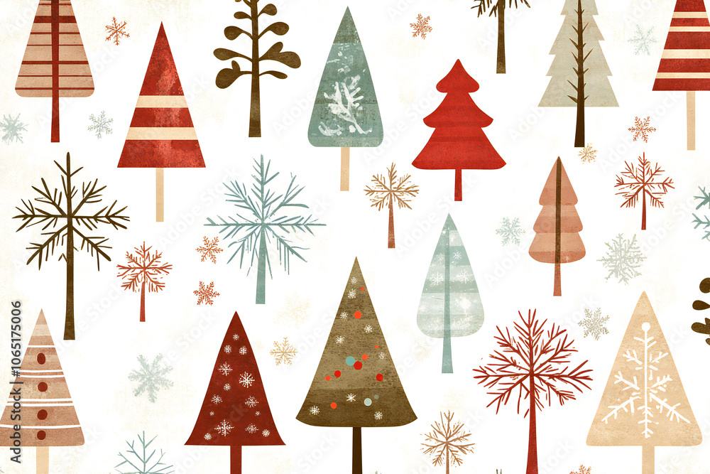 Obraz premium Christmas Seamless pattern with trees and snowflakes