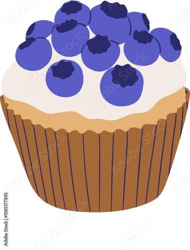 Hand Drawn Blueberry Cupcake Illustration