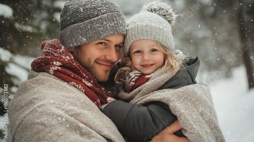 Winter family photoshoot with a cozy setup, including blankets and warm clothing photo