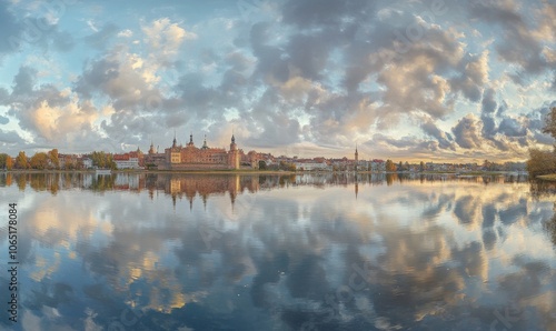 Frederiksborg Castle, in the town of Hillered on Lake Slotsse. Panorama. Denmark. XVI century. Copenhagen, Denmark, Europe photo