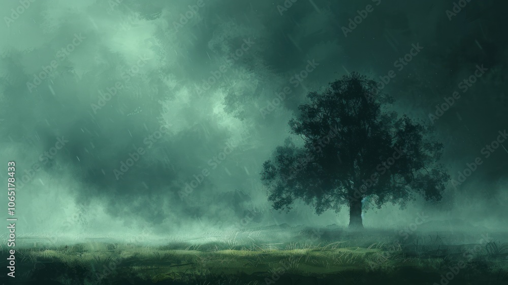 Fototapeta premium Solitary Tree Under a Gloomy Sky