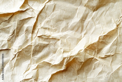 A Close-Up of a Crumpled, Beige Paper Surface photo