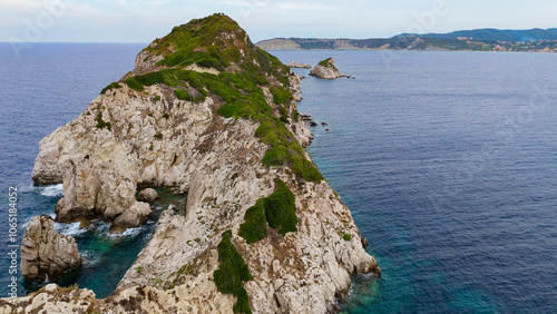 Nisida Kravi, Arillas, Kerkyra, Greece. Aerial drone view. photo