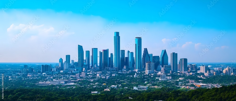 Fototapeta premium Glowing cityscape of towering skyscrapers and modern high rise buildings against a tranquil night sky creating a vibrant and captivating urban landscape vista