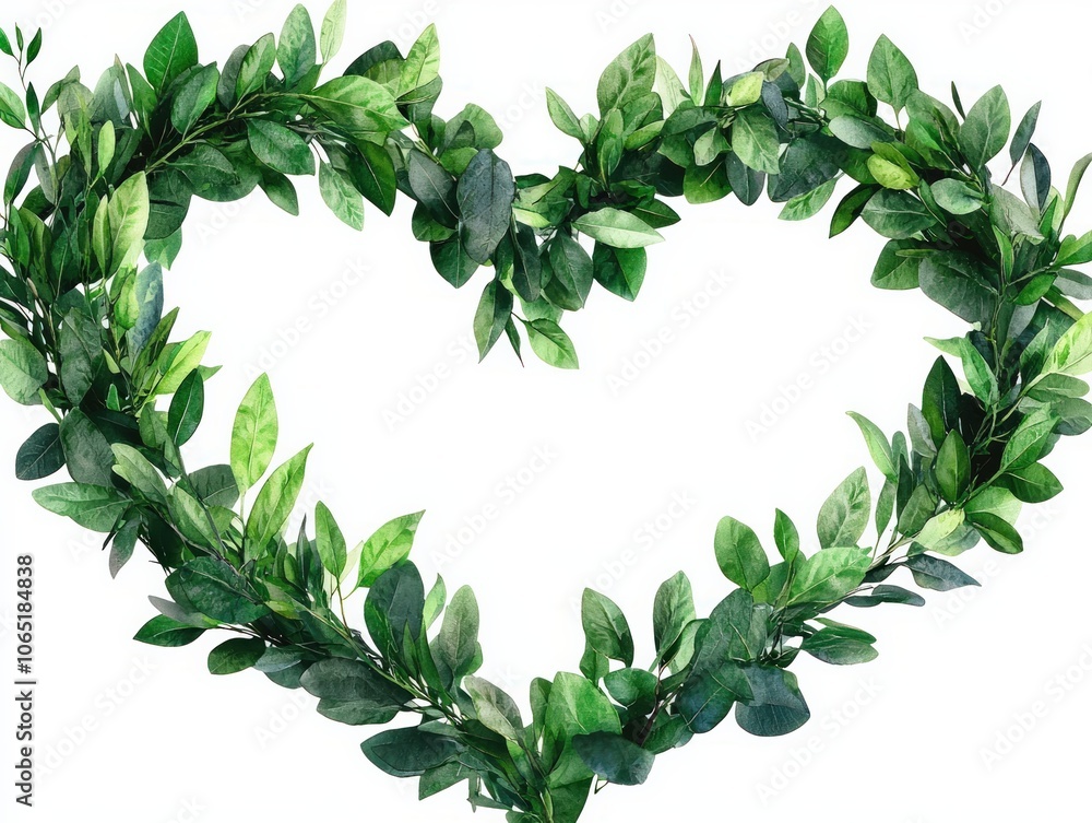 Fototapeta premium Create a Beautiful Heart-Shaped Wreath Using Fresh Green Leaves