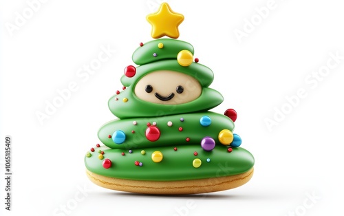 Wallpaper Mural 3D Christmas tree cookie character with green frosting, colorful sprinkle ornaments, and a cheerful expression, bright and festive on a white background  Torontodigital.ca